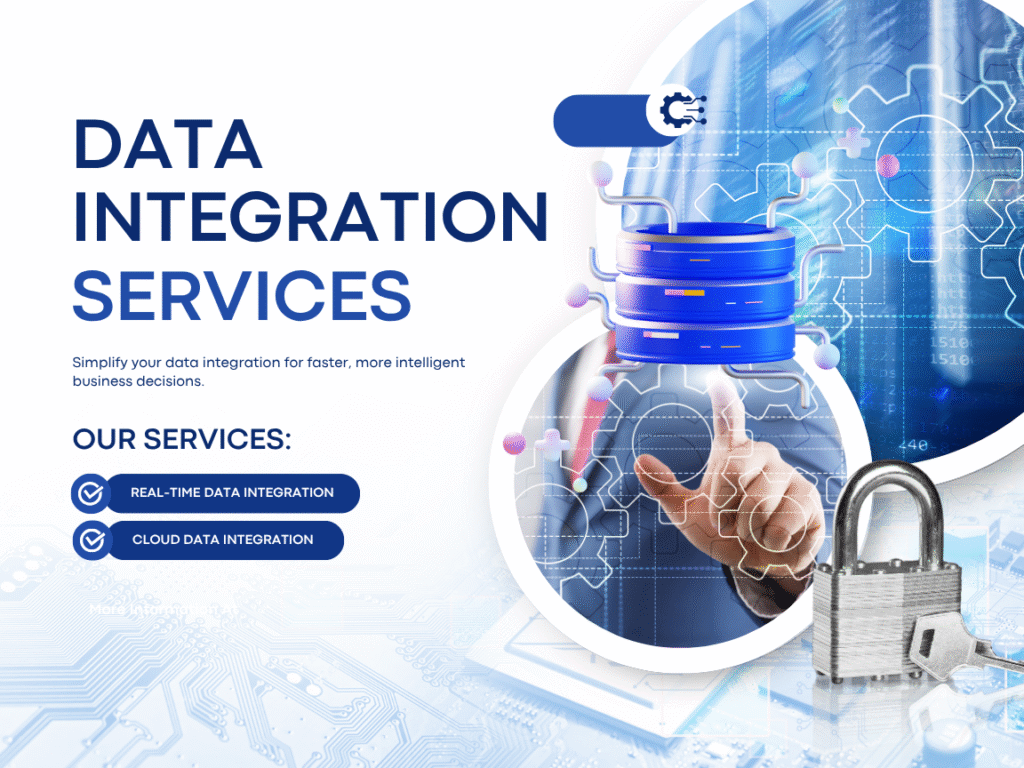 blue and white modern data integration services poster